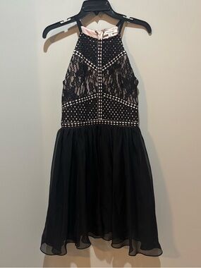 Francesca's Black Lace Overlay Dress with Blush Lining